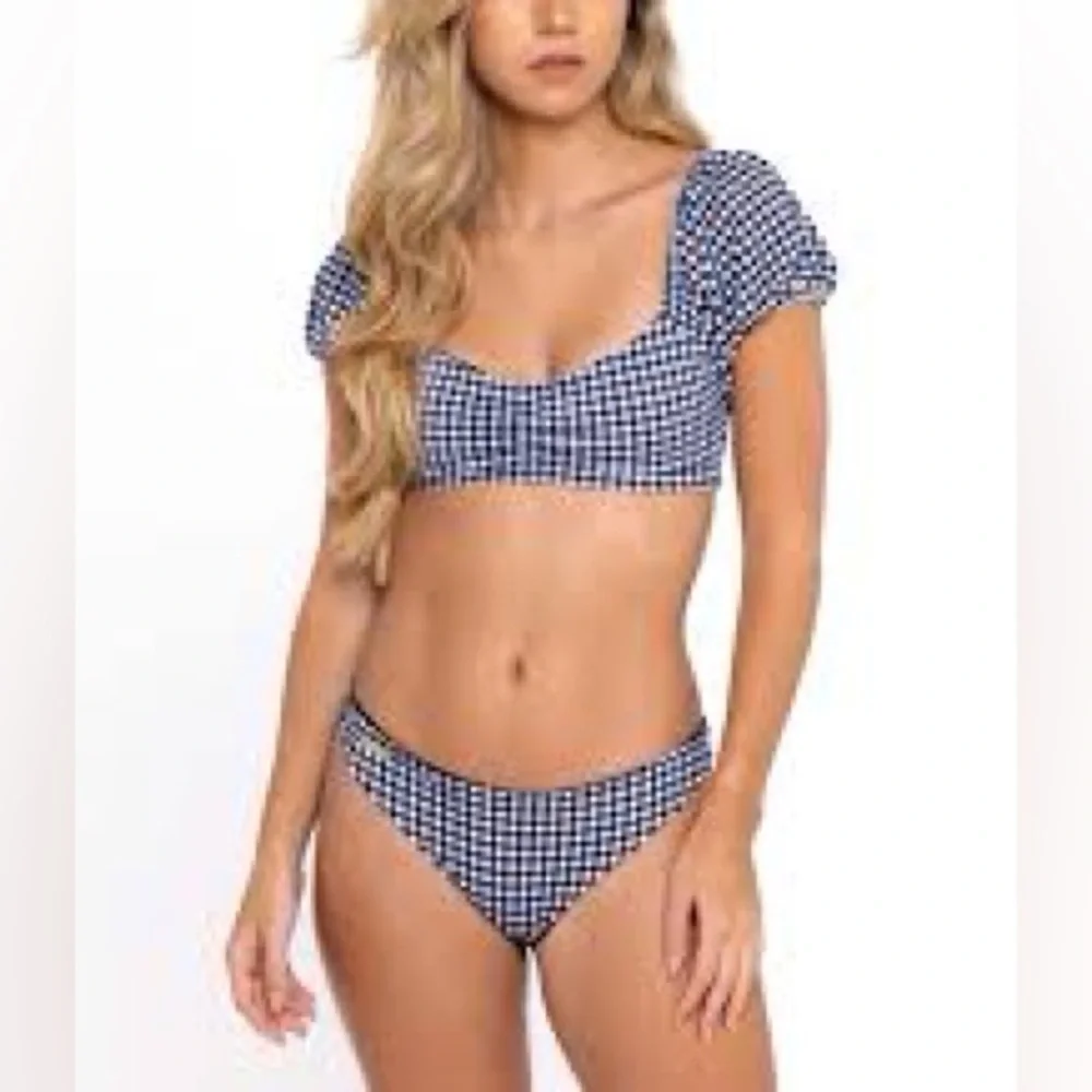 NWT,Raisins G710866 Pacifica Paris  (Whitehaven M) Gingham Bikini Set, Size Med